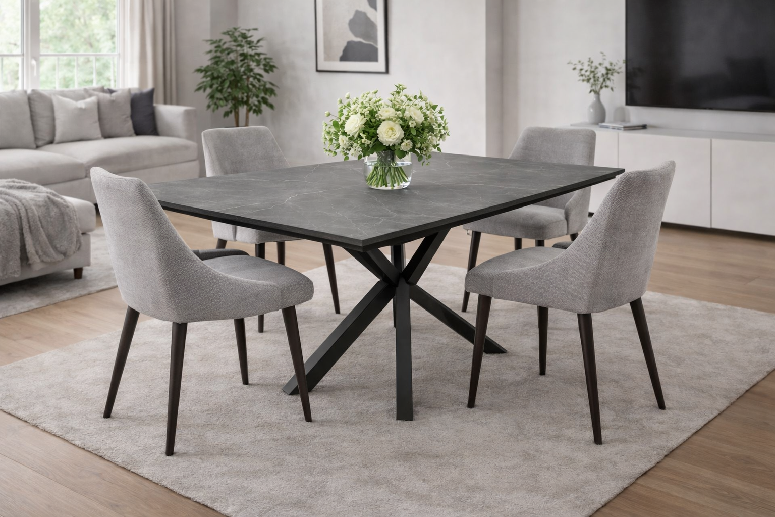 Set tavolo greige con 4 sedie a scelta