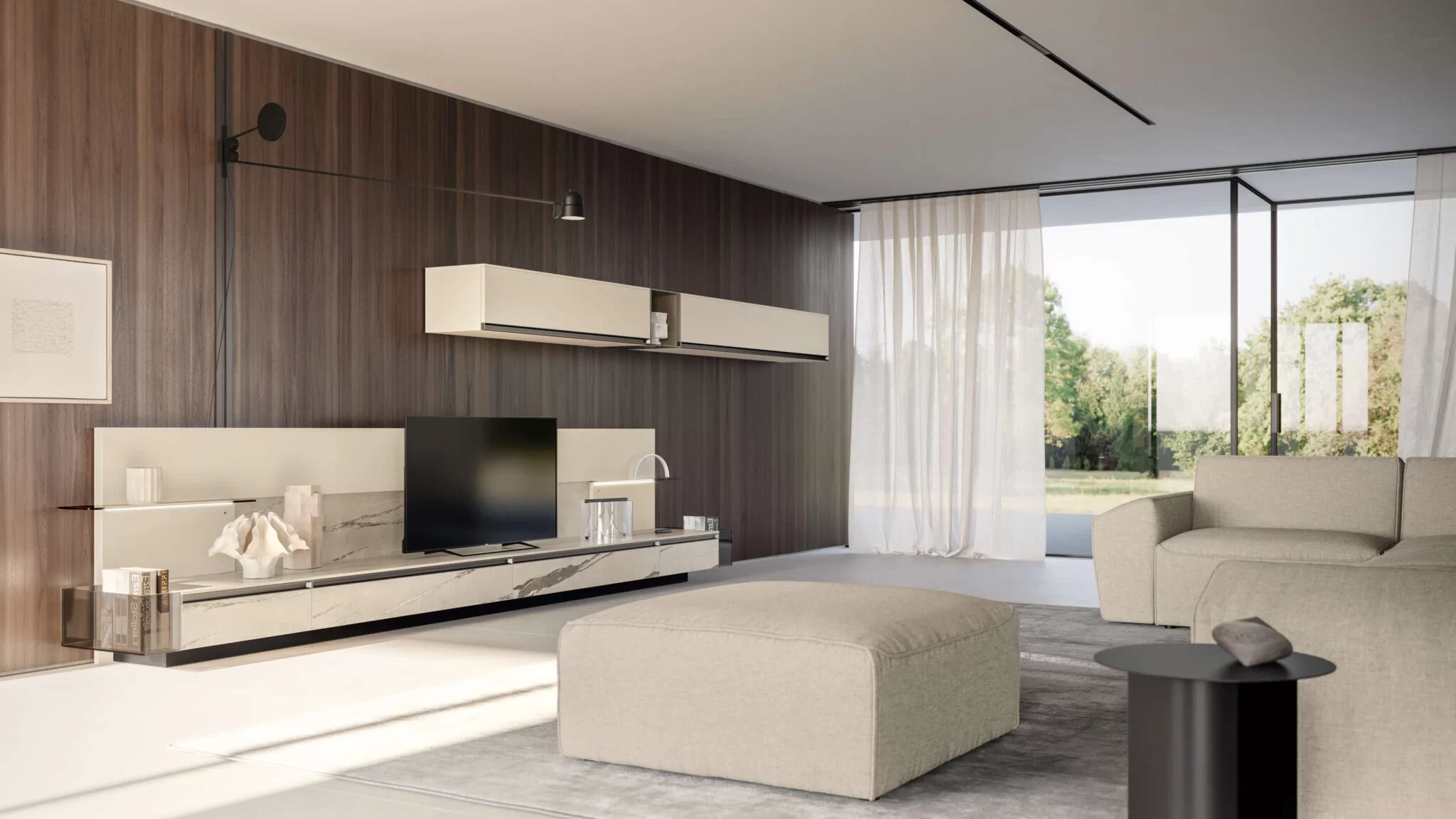 Soggiorno componibile con effetto marmoreo