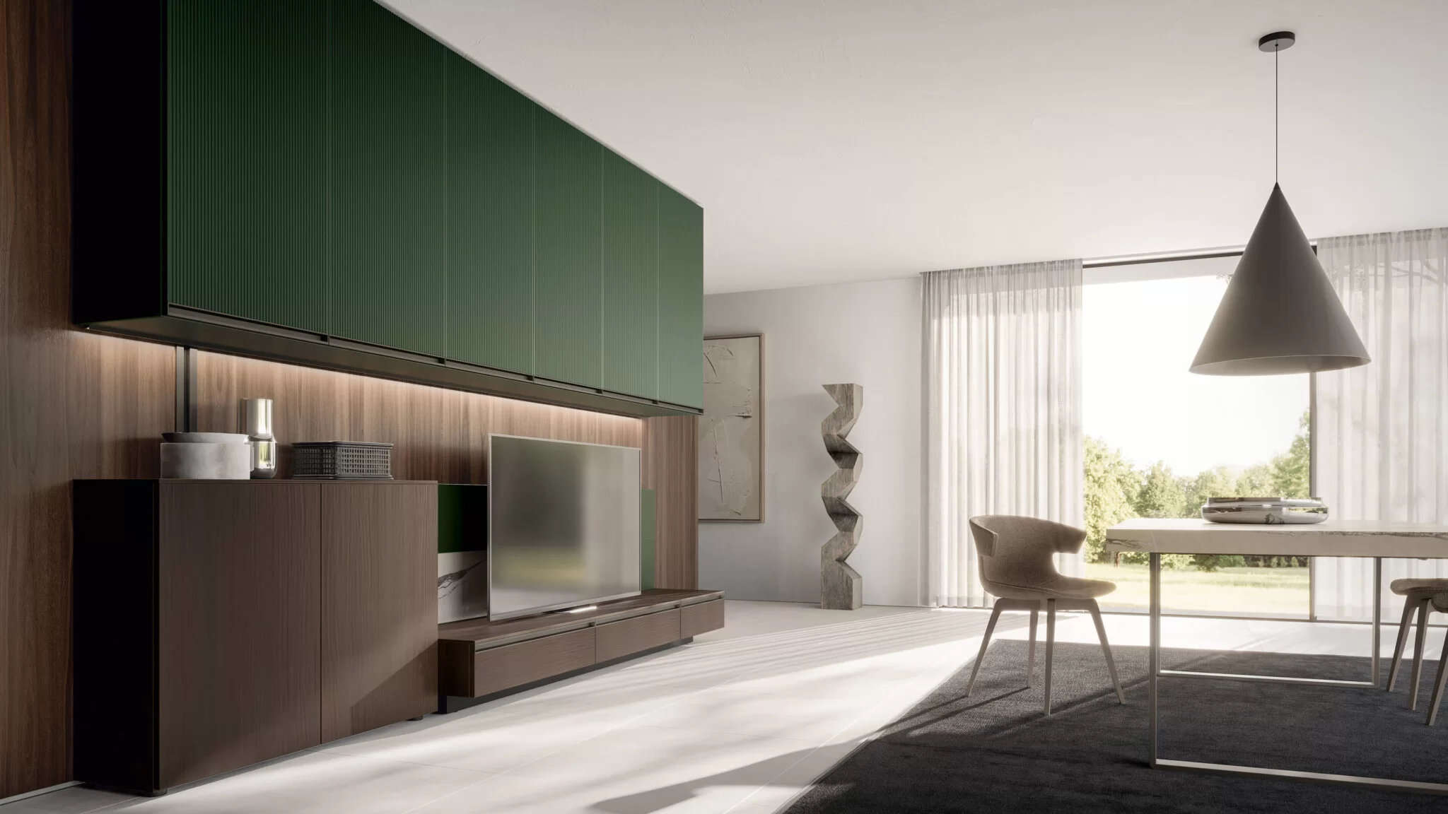 Soggiorno con ante in finitura cannettata