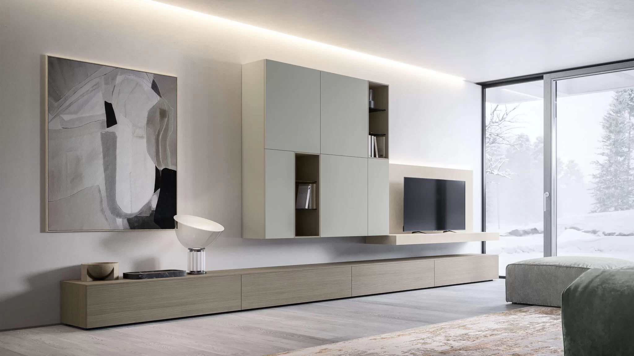 Soggiorno componibile con boiserie