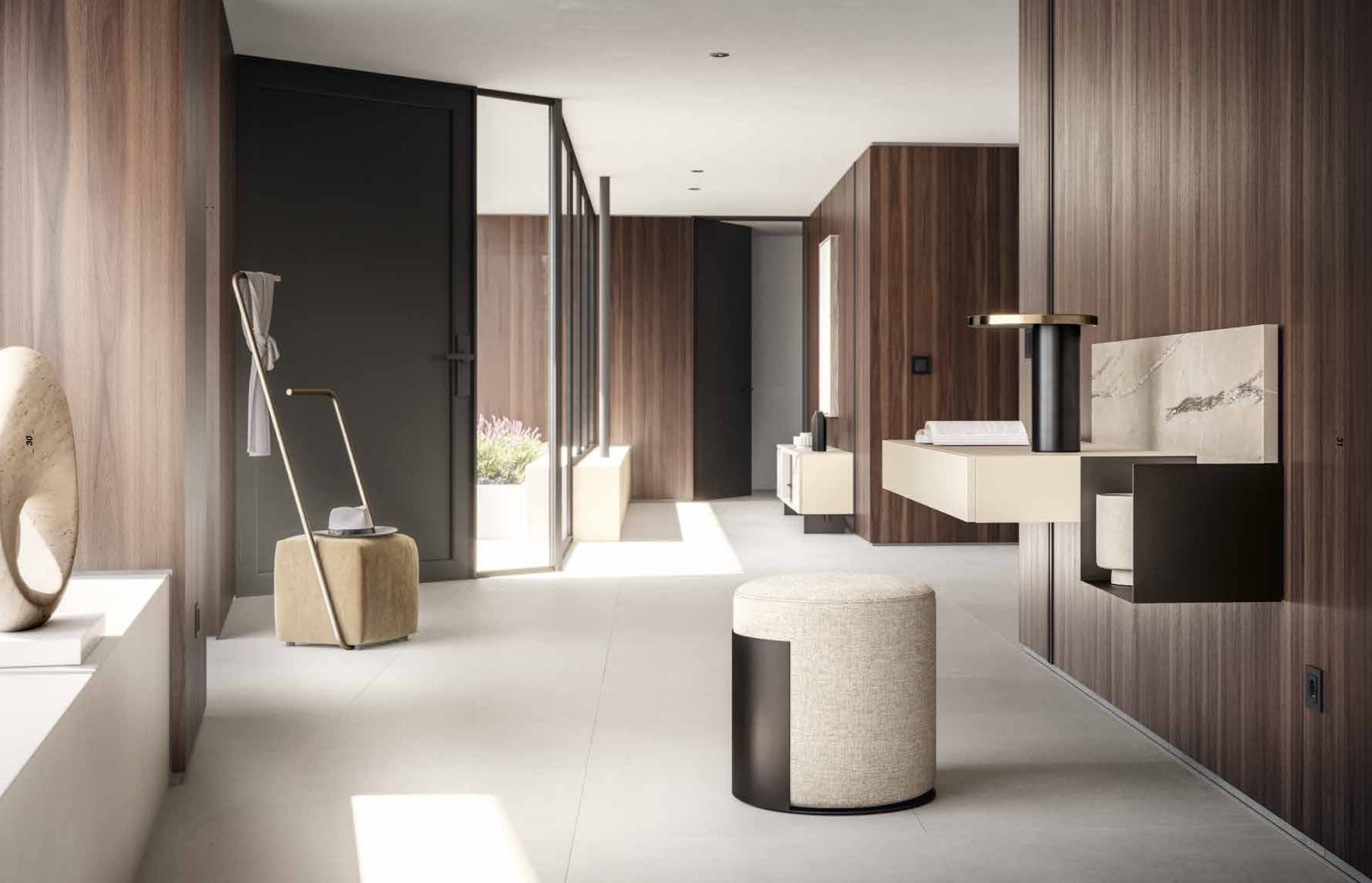 Soggiorno componibile con effetto marmoreo