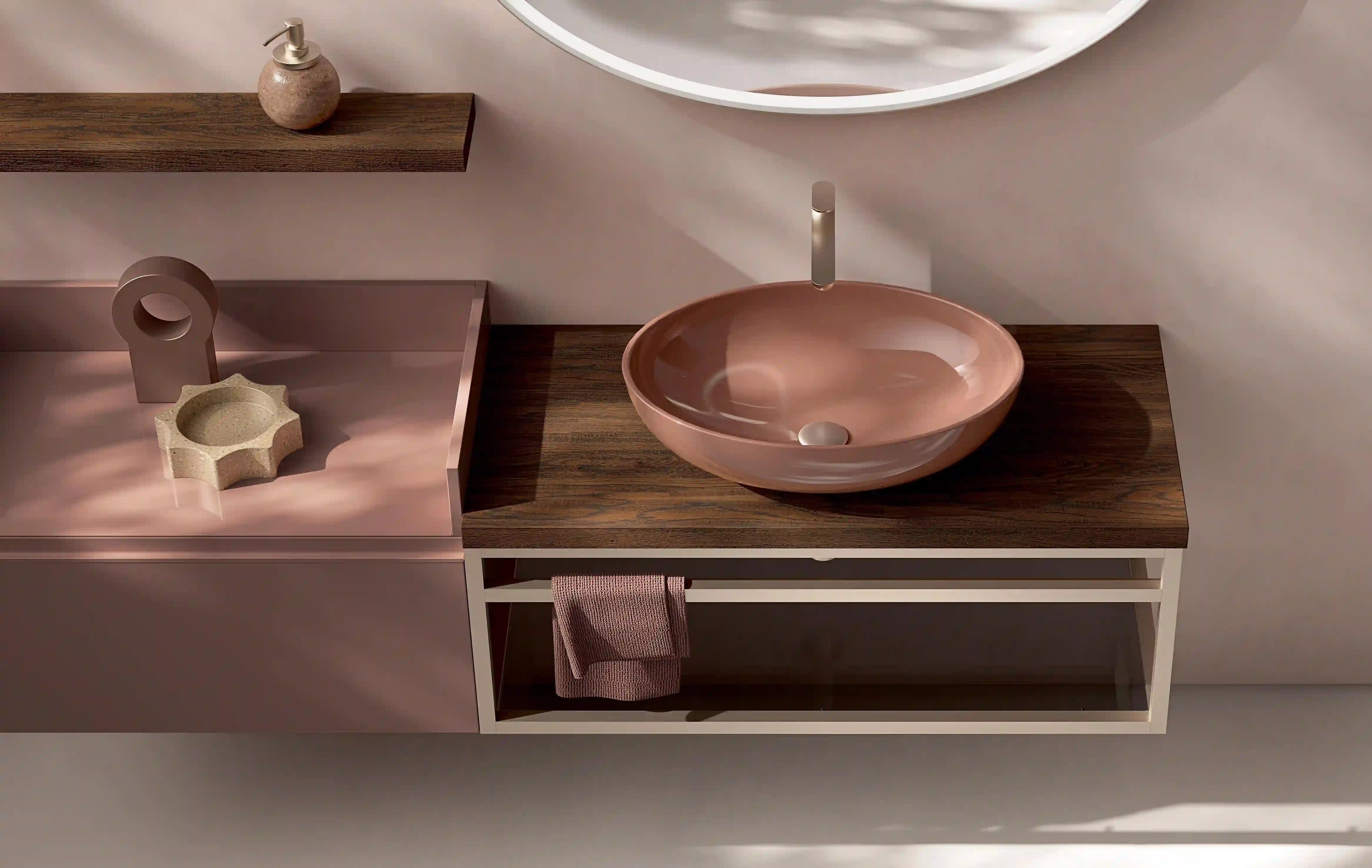 Mobile bagno con lavabo d'appoggio rosa