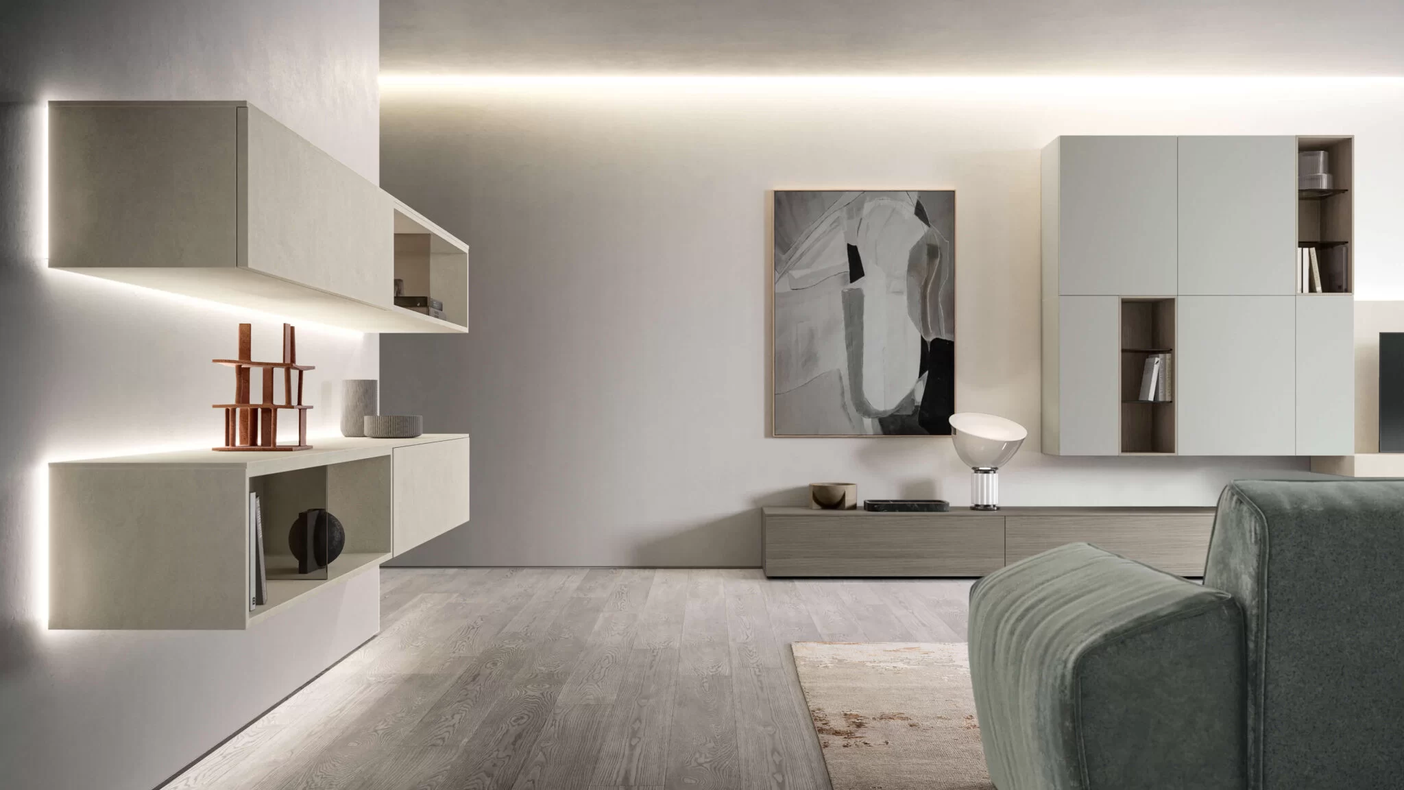 Soggiorno componibile con boiserie