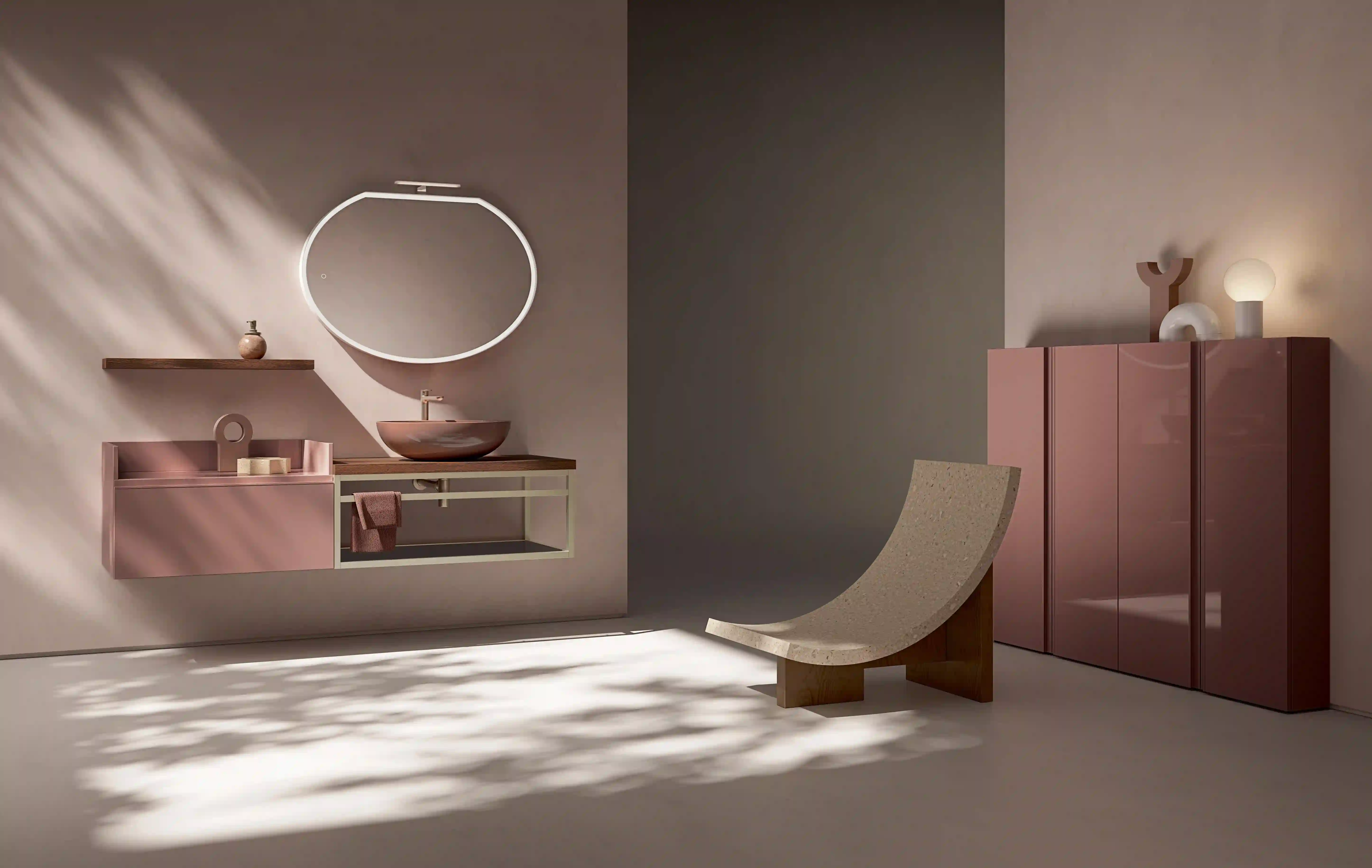 Mobile bagno con lavabo d'appoggio rosa