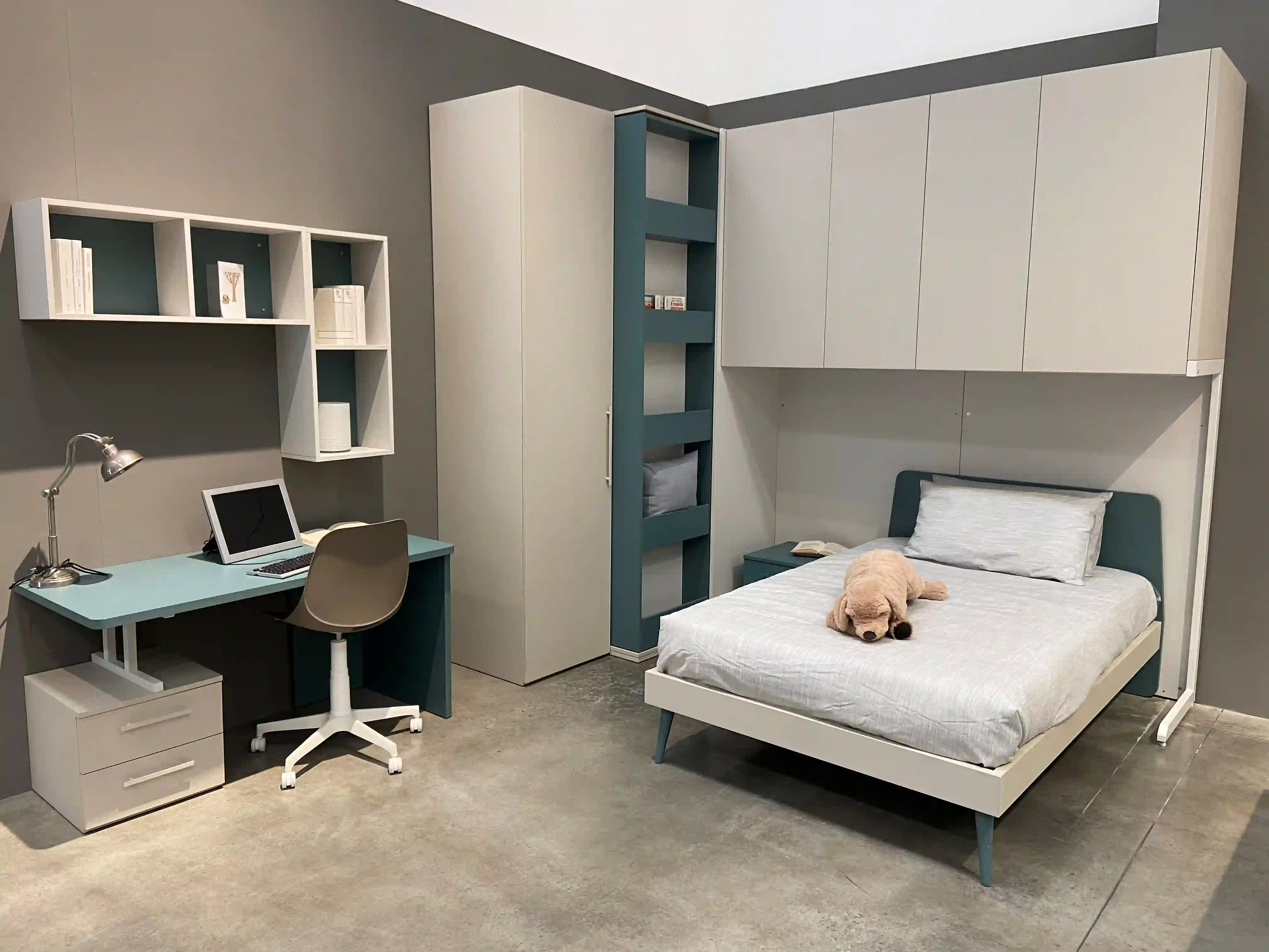 Cameretta completa in finitura canapa e petrolio